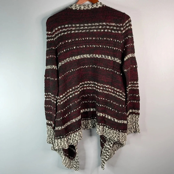 ROMEO & JULIET Open Cardigan Burgundy Grey White Mix Draped Knit Bohemian Size M - Picture 5 of 10